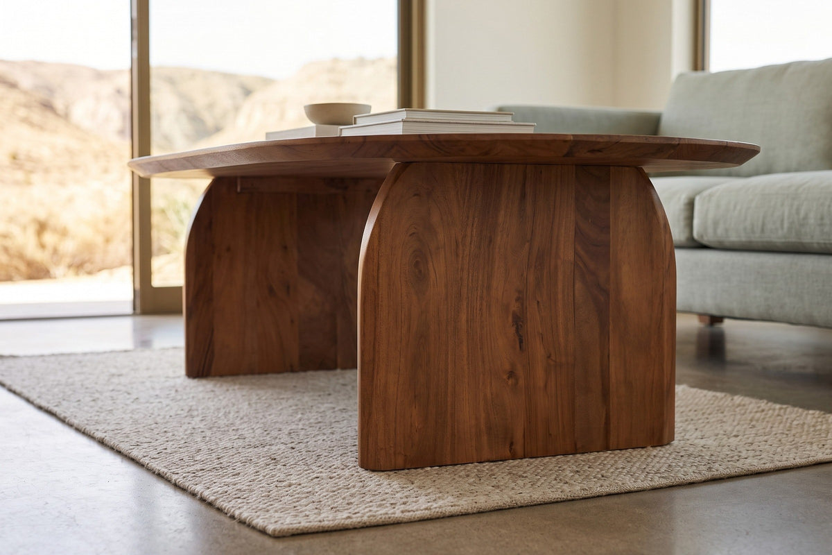 Both arched Visso panels in Pecan at seat height, open between them