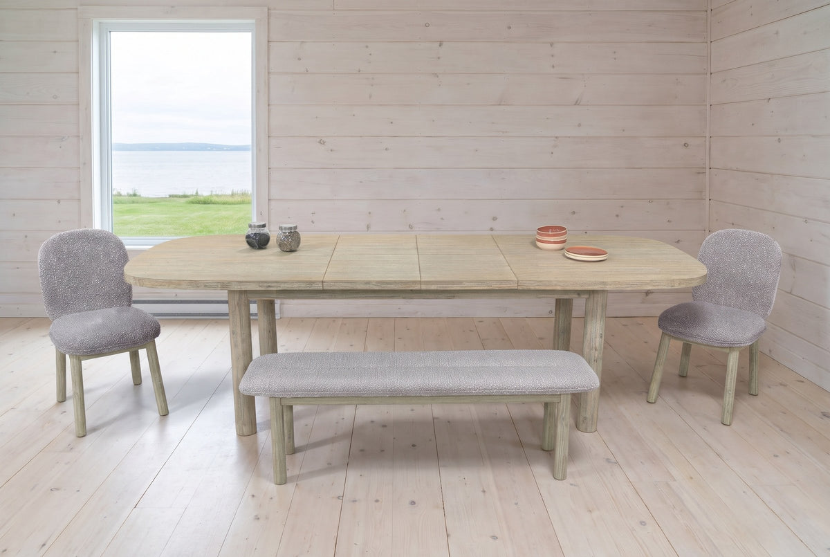 Vitorchiano dining table opened to 102 in with both leaves in, in a Kamouraska farmhouse by the St. Lawrence