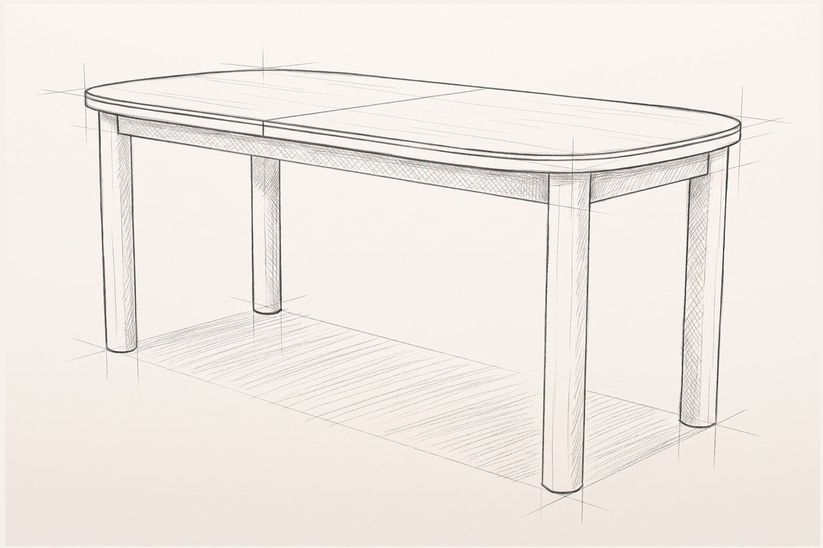 Pencil sketch of the Vitorchiano extension dining table, three-quarter view