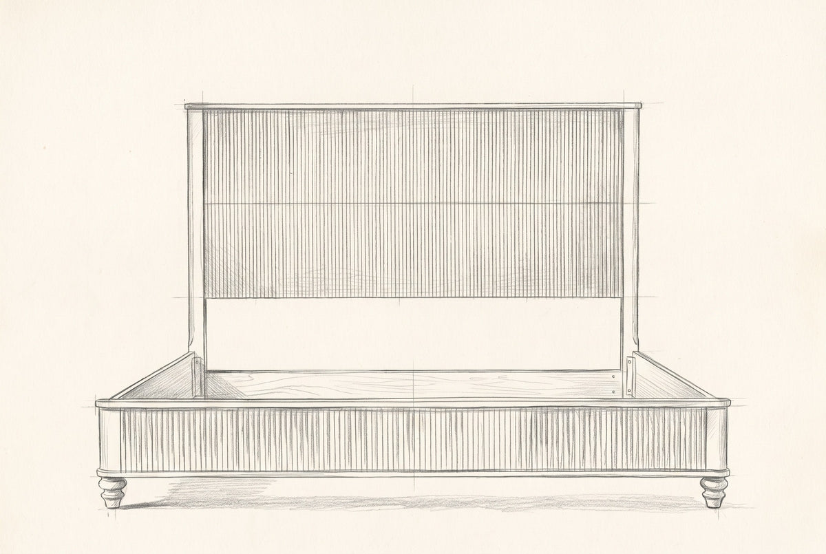 Pencil drawing of the Volterra bed traced from the front view