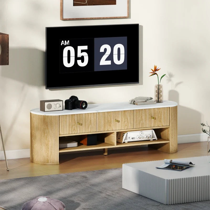 Colby Modern TV Stand with Marble-Effect Top and Storage Drawers - Natural