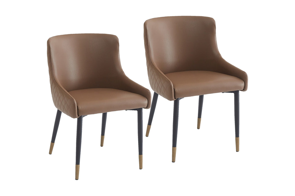 Set of two Wilkes brown faux leather dining chairs