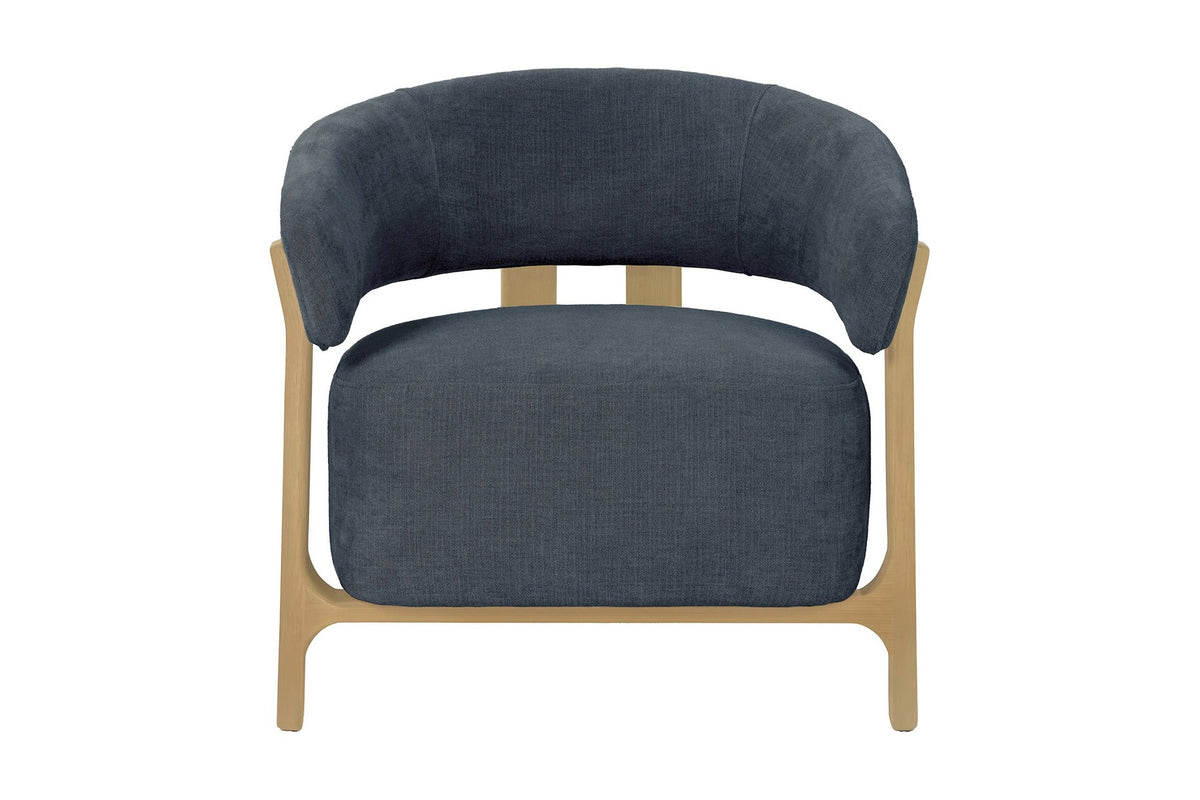 Willoughby club chair, front view showing the curved back