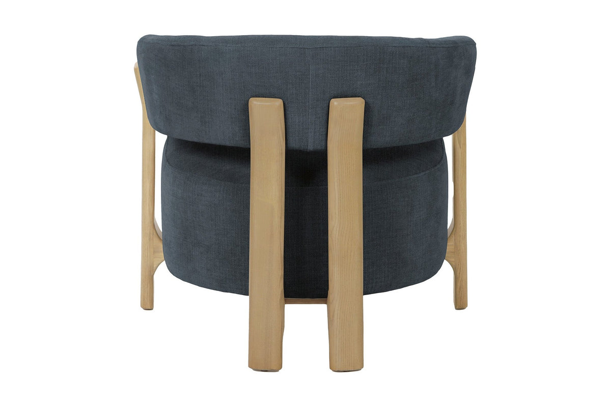 Willoughby club chair, back view with twin ash uprights