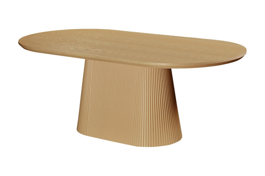 Yale Oak Veneer Oval Pedestal Dining Table - Rounded for Easy Flow