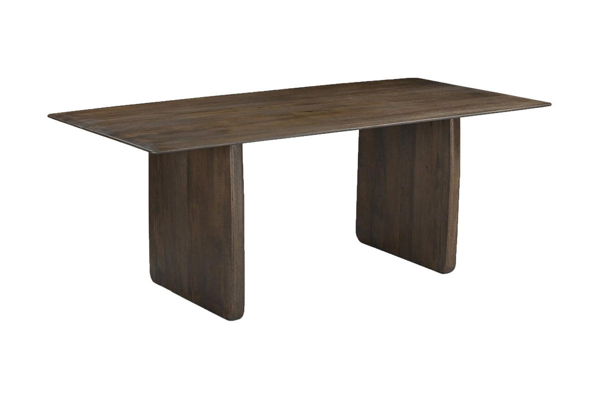 Zane solid mango wood dining table in mocha finish, three-quarter view
