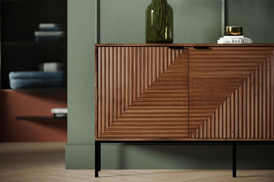 Zephyr Fluted Mango Wood Sideboard with Iron Base - Texture That Changes Direction