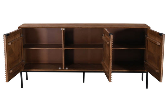 Zephyr Fluted Mango Wood Sideboard with Iron Base - Storage Behind Every Door