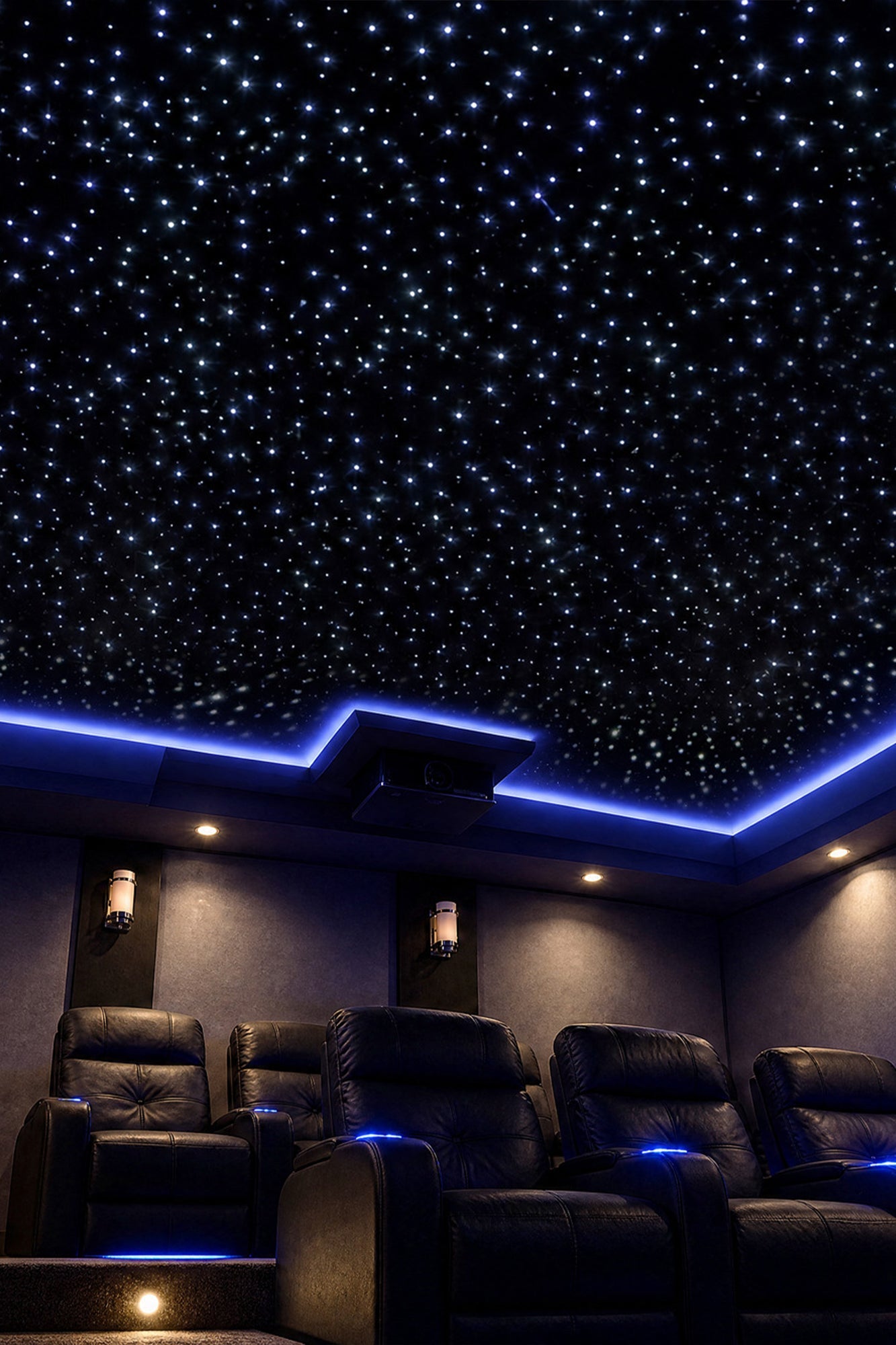 Completed home theater with a white starlight ceiling
