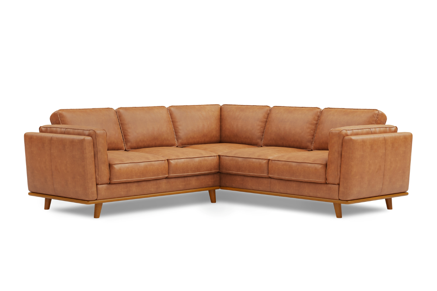 Cognac leather sofa in a living room