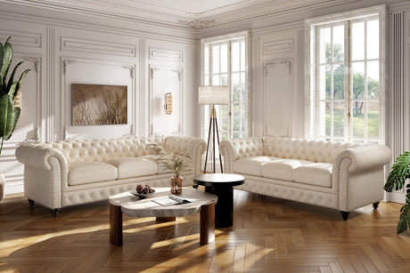 Valencia Parma Leather Chesterfield Sofa styled in a Canadian living room