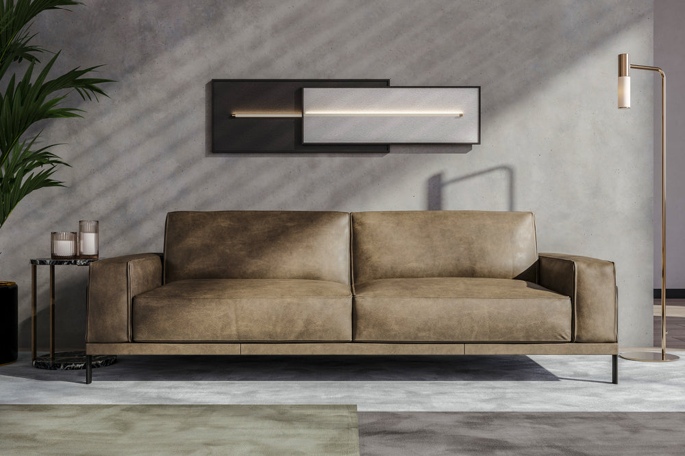 Valencia Chiara Leather Sofa with Steel Frame, Dark Green