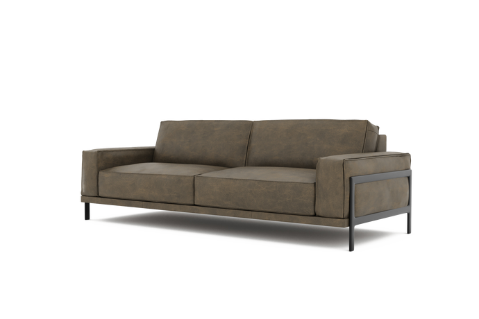 Valencia Chiara Leather Sofa with Steel Frame, Russet Brown Color