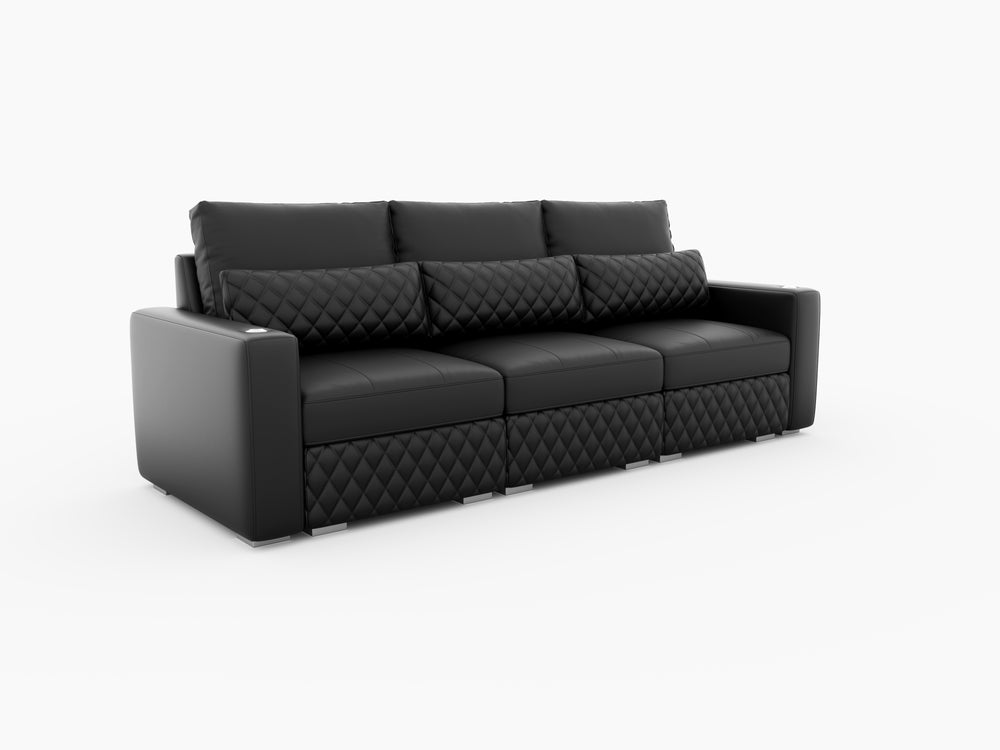 Valencia Pisa Ultimate Nappa 20000 Leather Lounge Sectional Sofa, Three Seats, Black