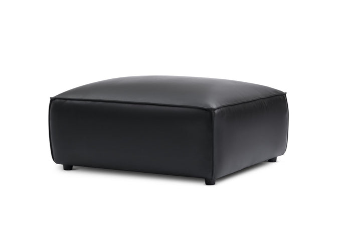 Valencia Nathan Full Aniline Leather Ottoman, Black