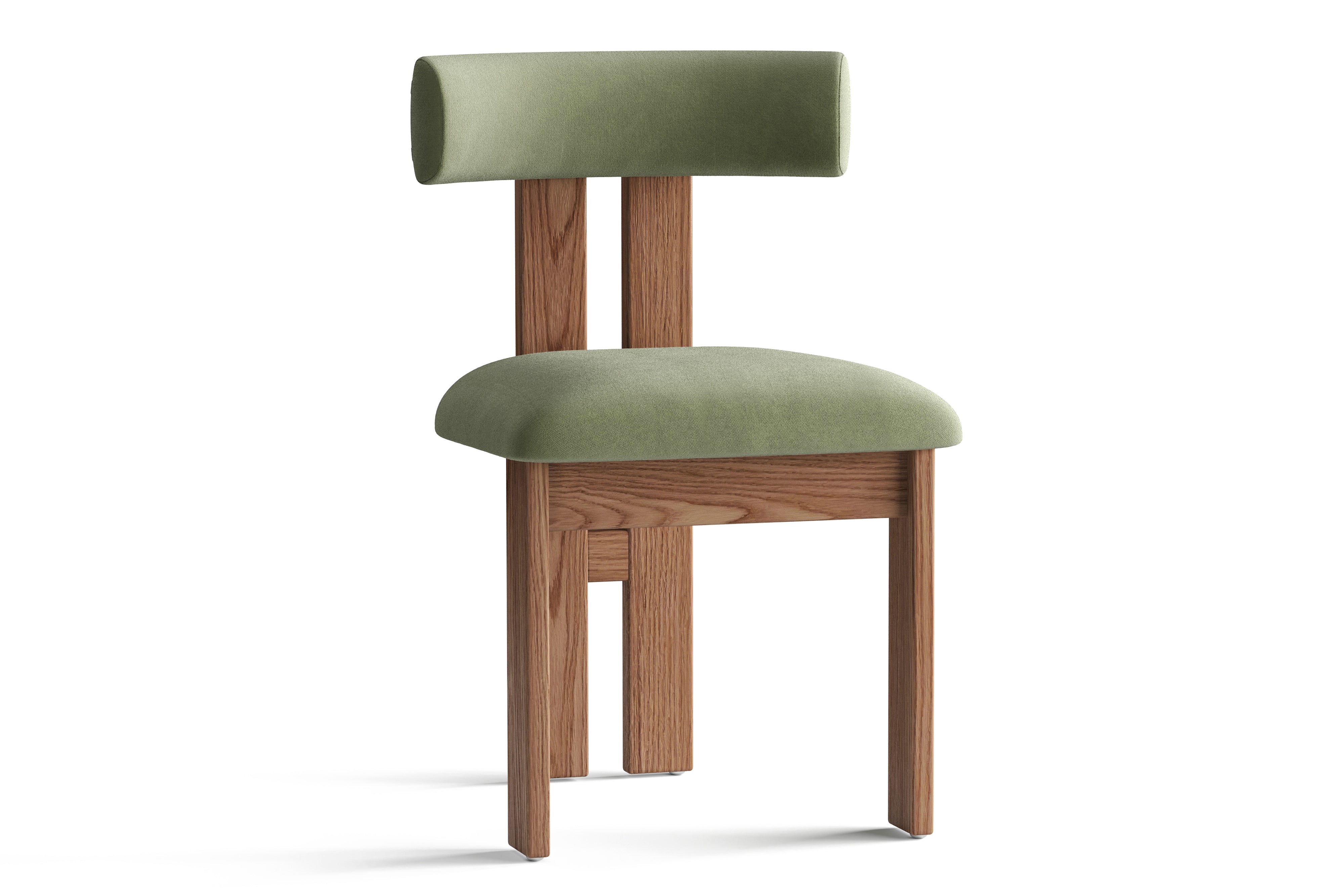 Valencia Carlo Natural Oak Wood Green Mohair Dining Chair, Green