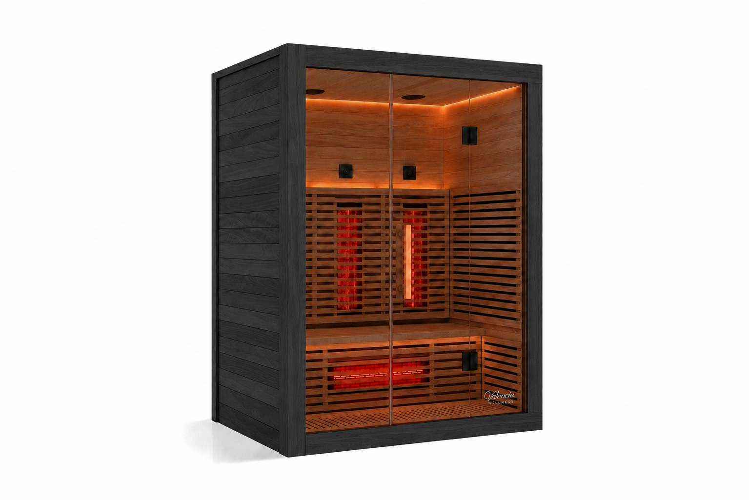 Valencia Aura™ 3-Person Full Spectrum Low-EMF Infrared Sauna | Black Exterior | Canadian Red Cedar