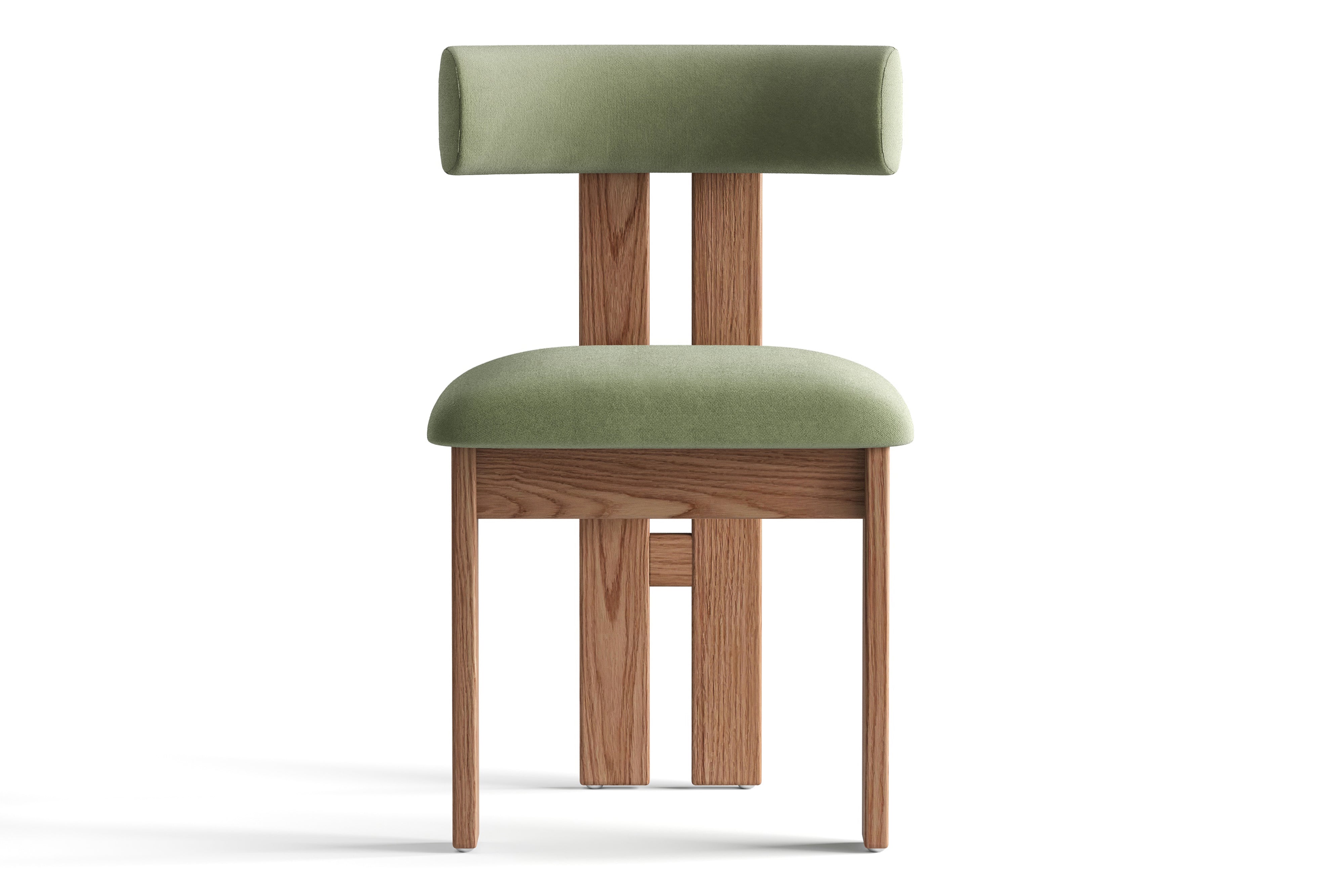 Valencia Carlo Natural Oak Wood Green Mohair Dining Chair, Green