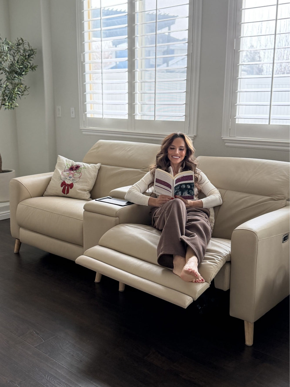 Elodie Leather Dual Recliner Sofa with Console
