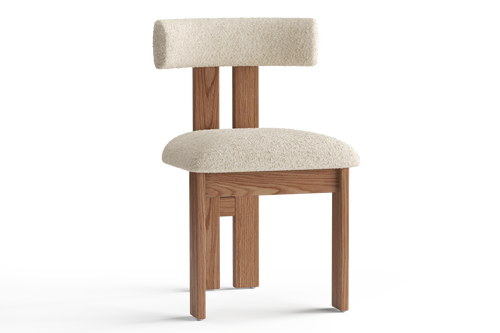 Valencia Carlo Natural Oak Wood Boucle Dining Chair, Beige