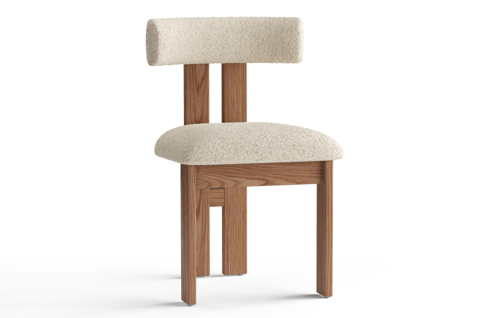 Valencia Carlo Natural Oak Wood Boucle Dining Chair, Beige