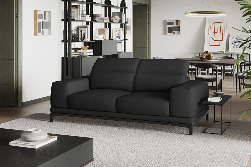 Valencia Valletta Top Grain Leather Loveseat Sofa, Black