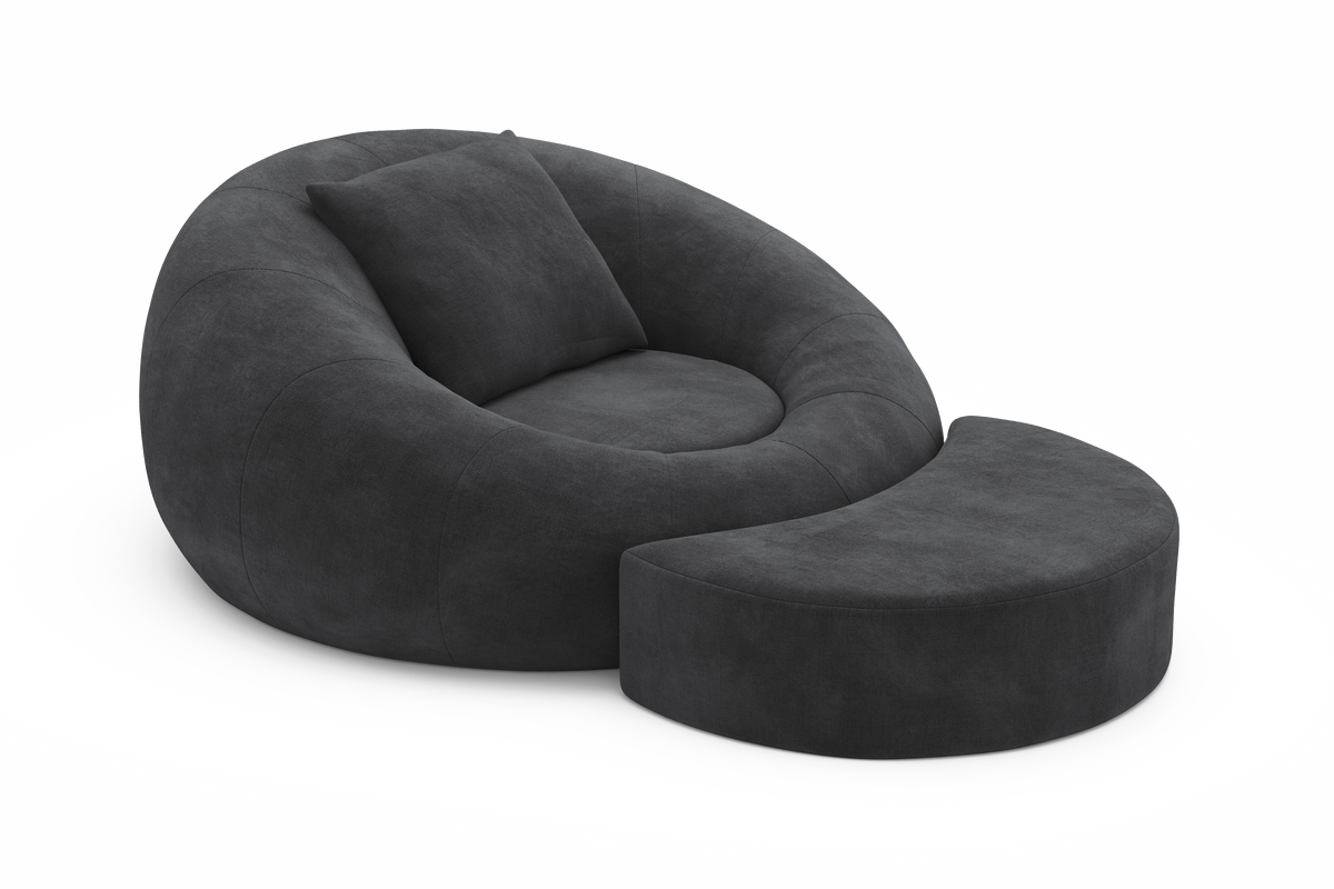 Valencia Grace Fabric Theater Lounge Cuddle Seat with Ottoman, Charcoal Grey
