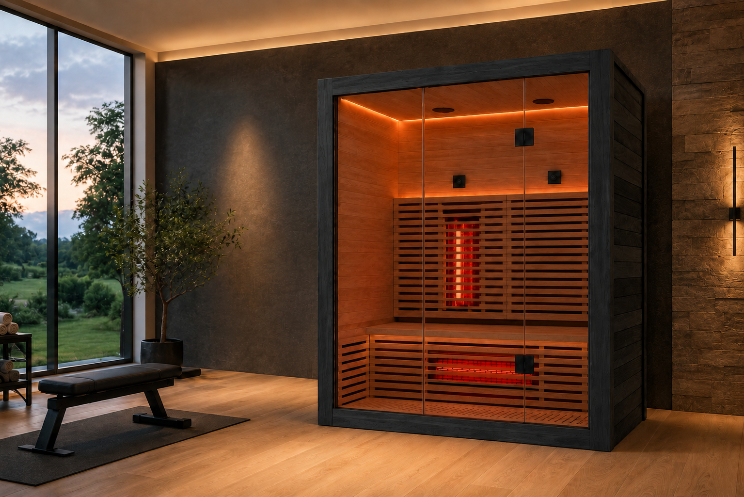 Valencia Aura™ 3-Person Full Spectrum Low-EMF Infrared Sauna | Black Exterior | Canadian Red Cedar