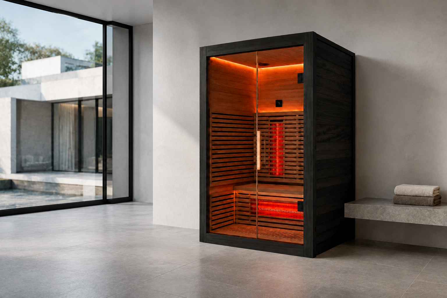 Valencia Aura™ 2-Person Full Spectrum Low-EMF Infrared Sauna | Black Exterior | Canadian Red Cedar