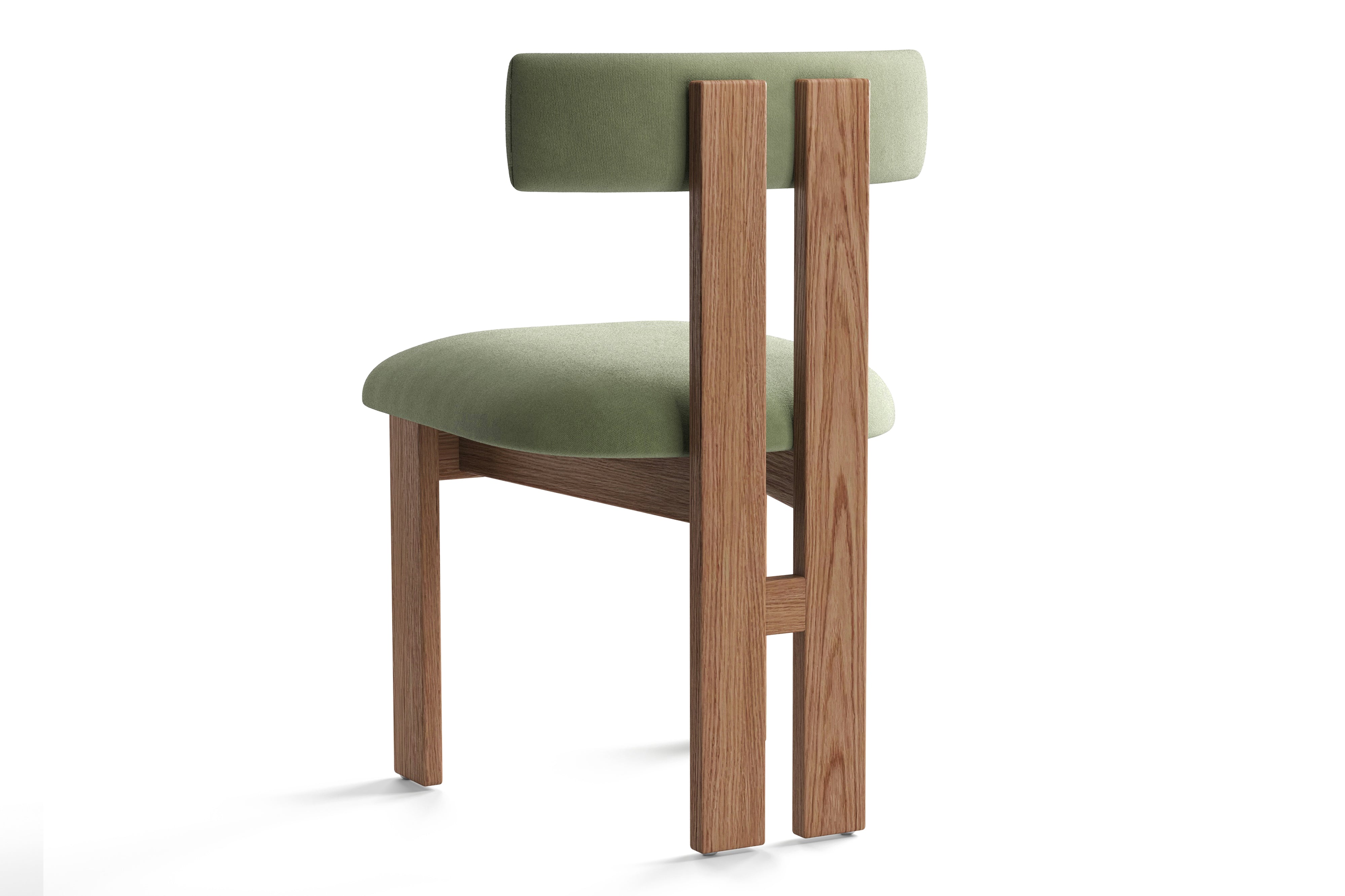 Valencia Carlo Natural Oak Wood Green Mohair Dining Chair, Green