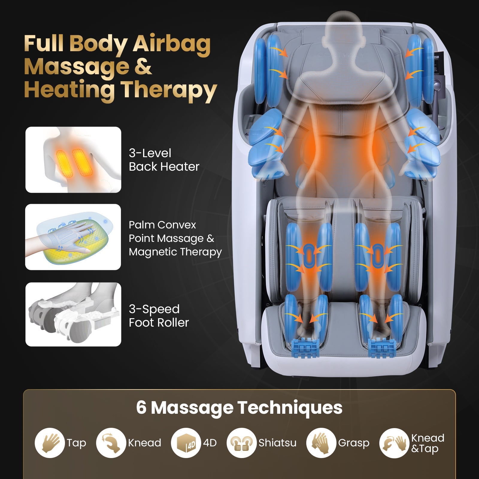 Costway-4D SL-Track Full Body Massage Chair, Zero-Gravity Design