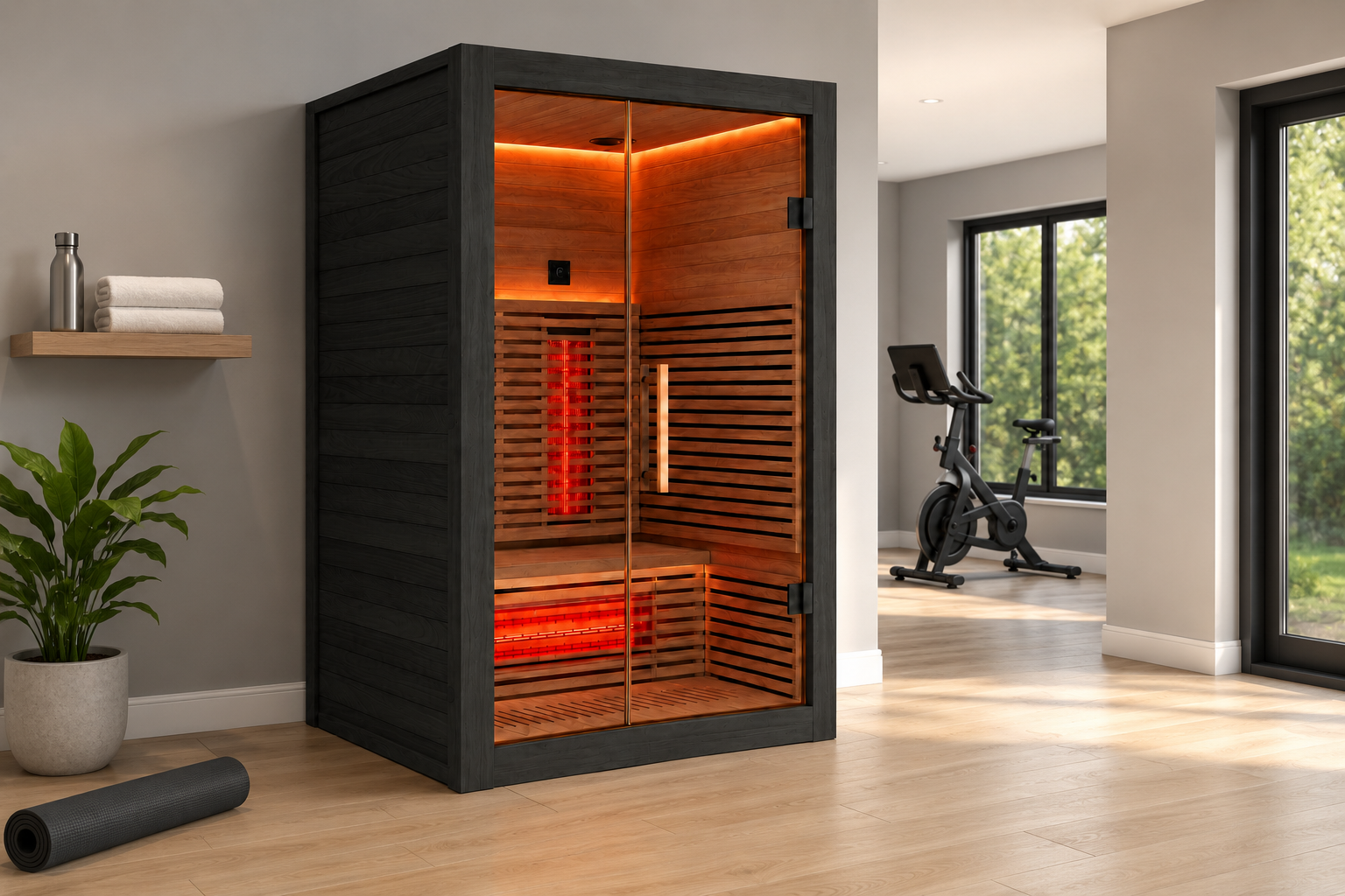 Valencia Aura™ 2-Person Full Spectrum Low-EMF Infrared Sauna | Black Exterior | Canadian Red Cedar