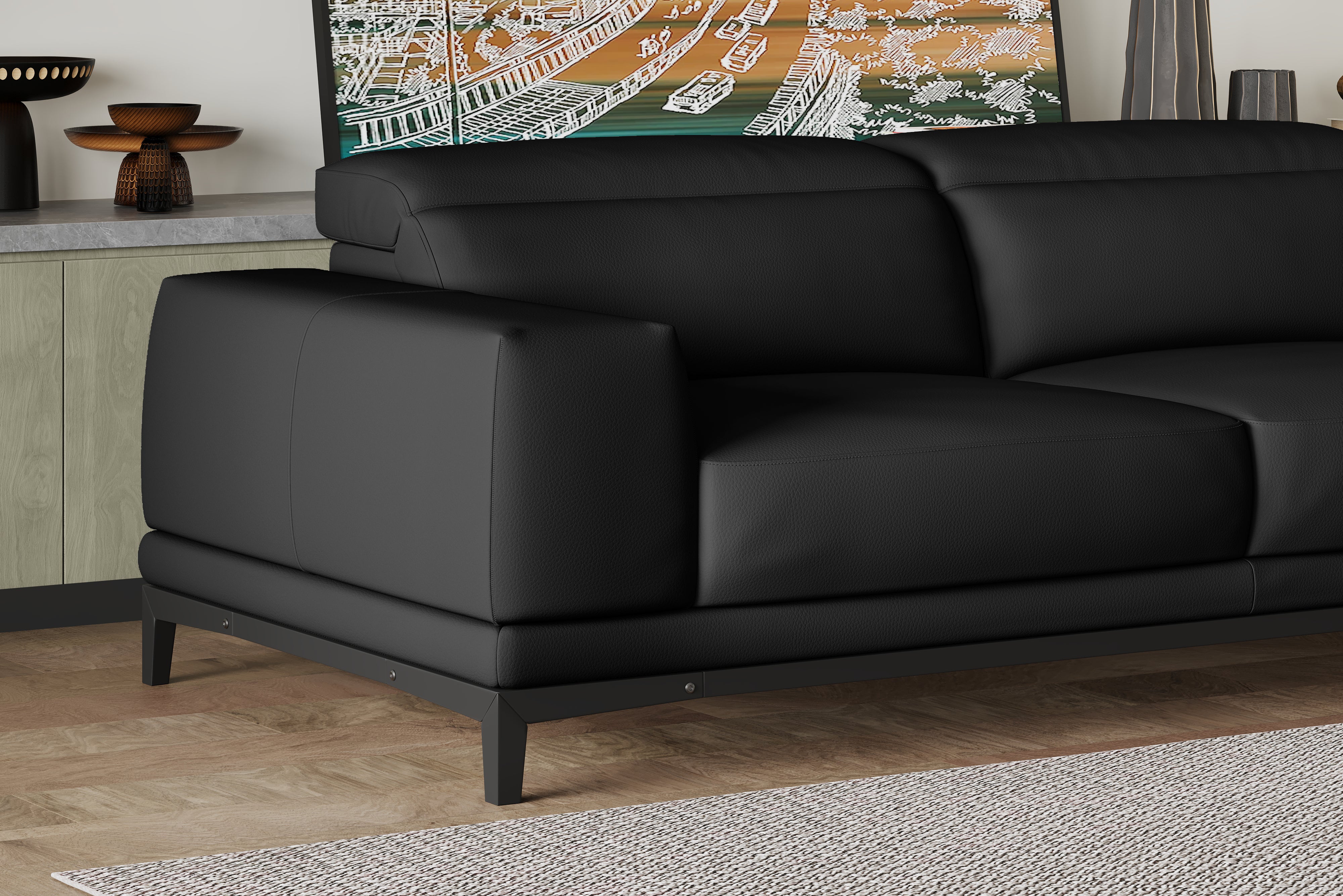 Valencia Valletta Top Grain Leather Loveseat Sofa, Black