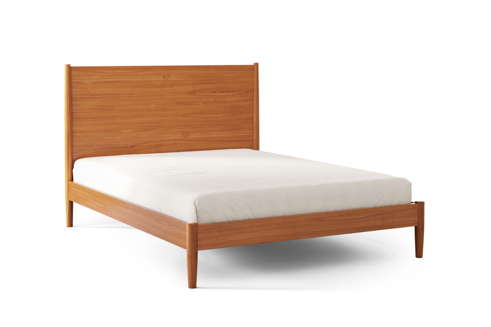 Valencia Tatum King Size Wood Mid-Century Bed Frame, Acorn Color