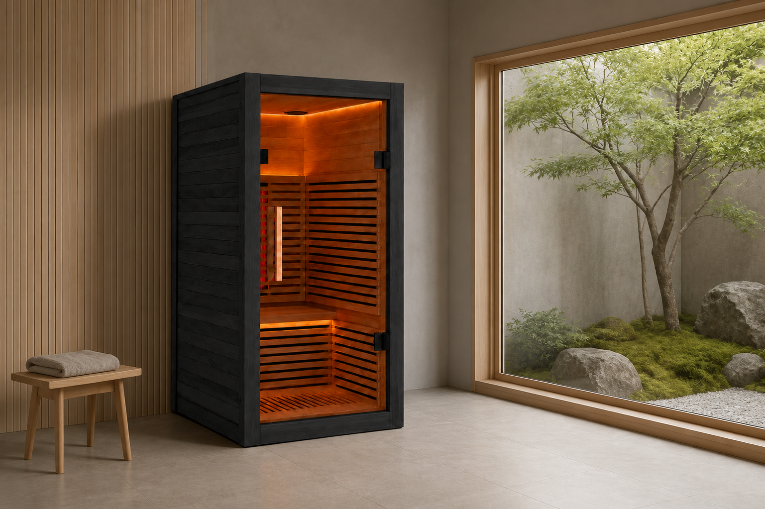 Valencia Aura™ 1-Person Full Spectrum Low-EMF Infrared Sauna | Black Exterior | Canadian Red Cedar