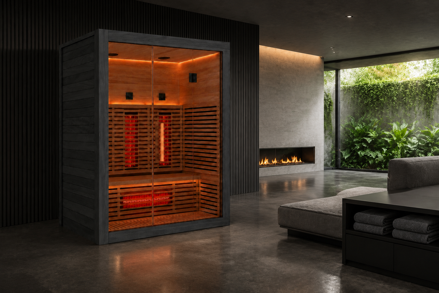 Valencia Aura™ 3-Person Full Spectrum Low-EMF Infrared Sauna | Black Exterior | Canadian Red Cedar