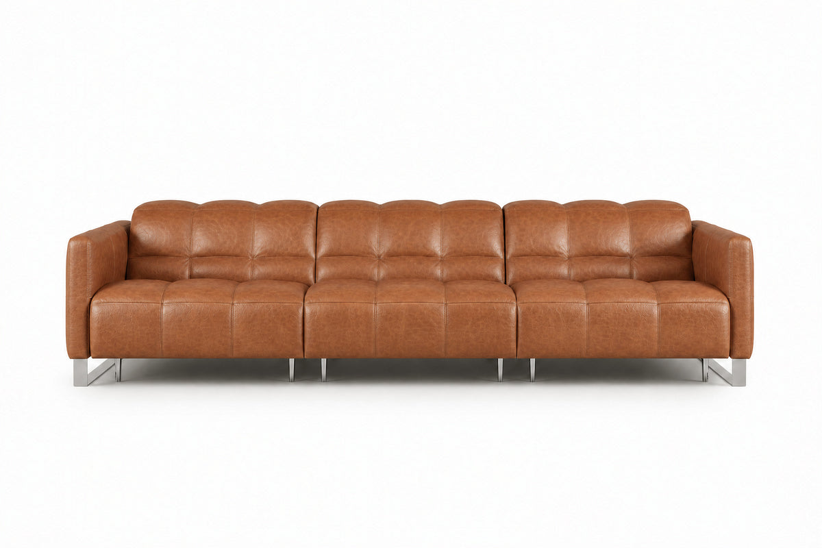 Sofia Distressed Italian Aniline Leather Dual Reclining Sofa