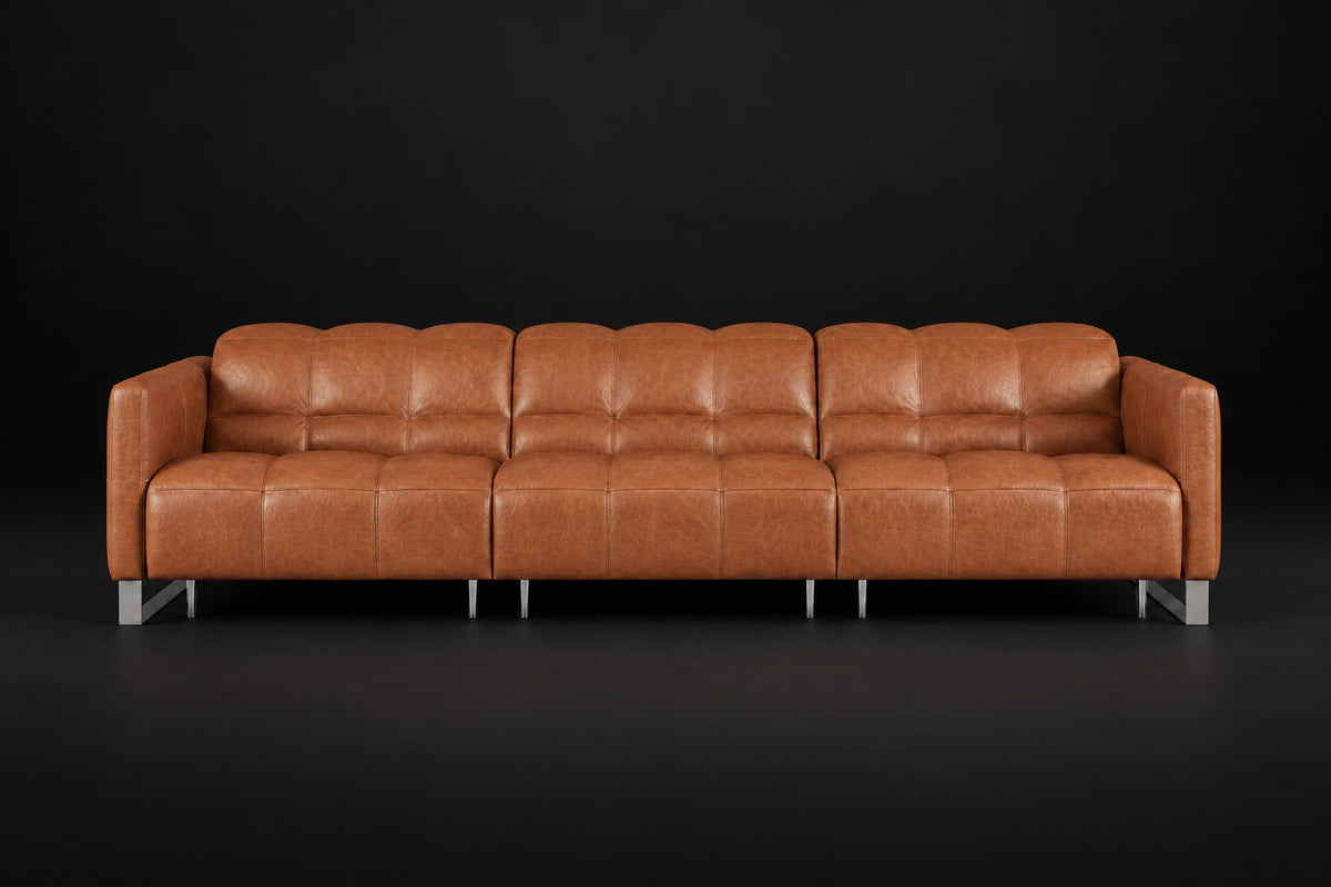 Sofia Distressed Italian Aniline Leather Dual Reclining Sofa