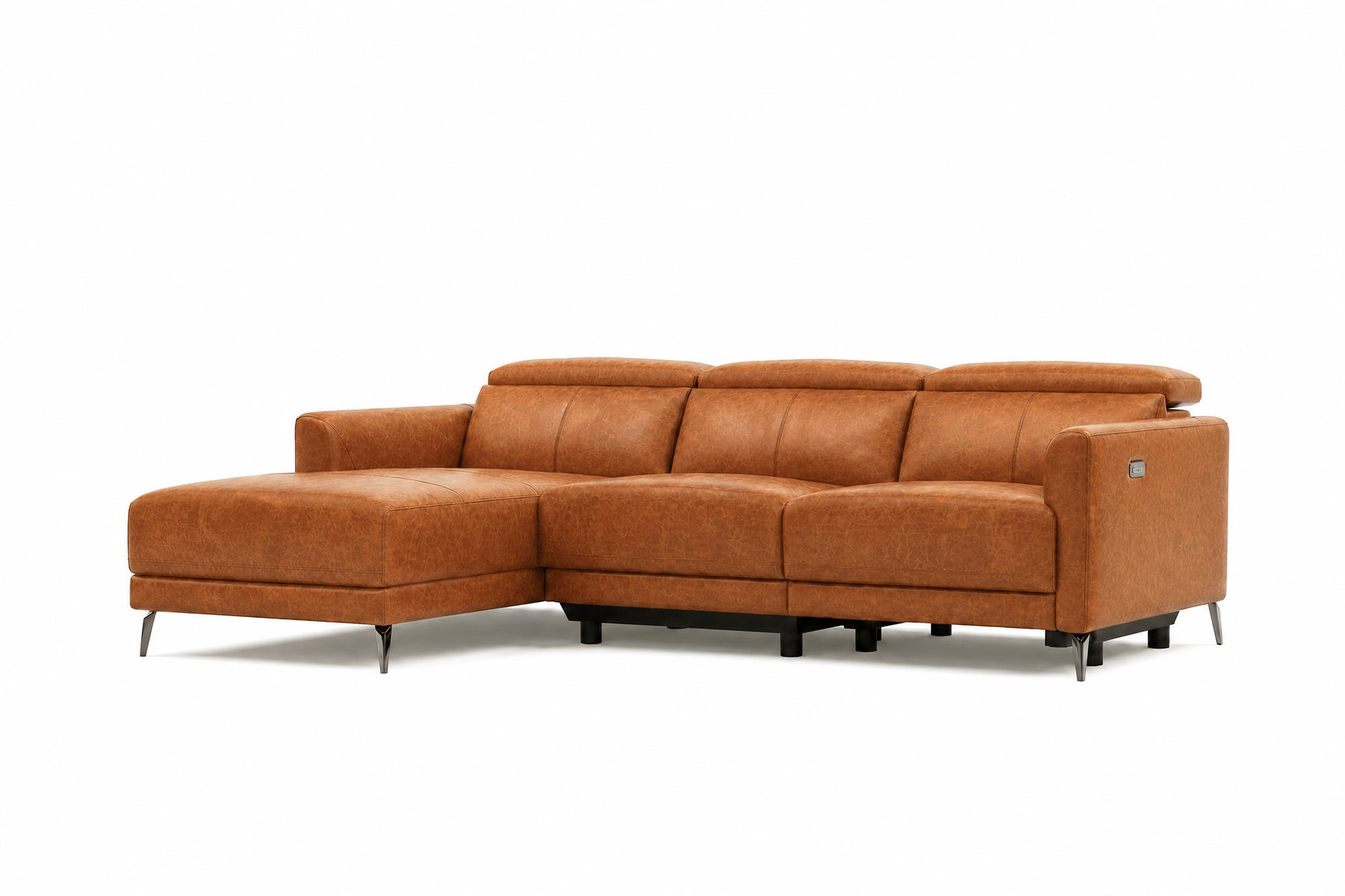 Andria Distressed Italian Aniline Leather Power Reclining Sectional Sofa