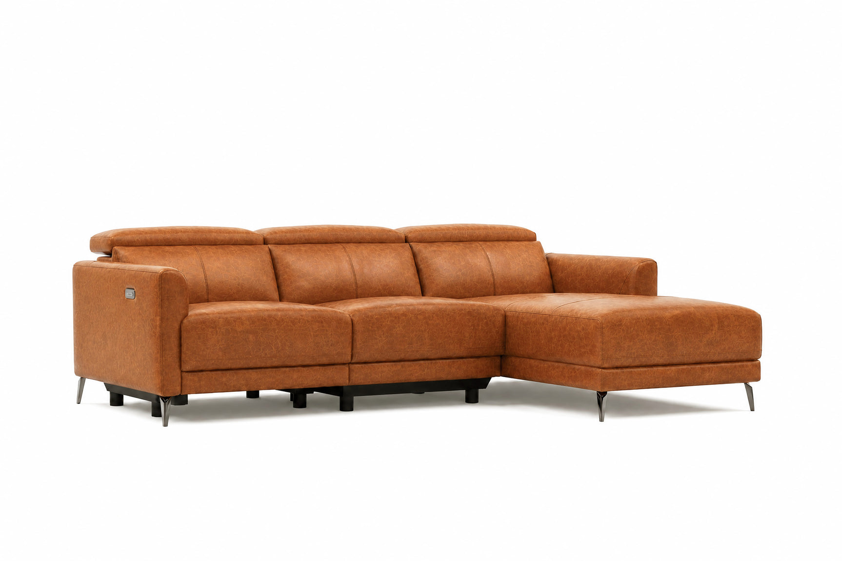Andria Distressed Italian Aniline Leather Power Reclining Sectional Sofa