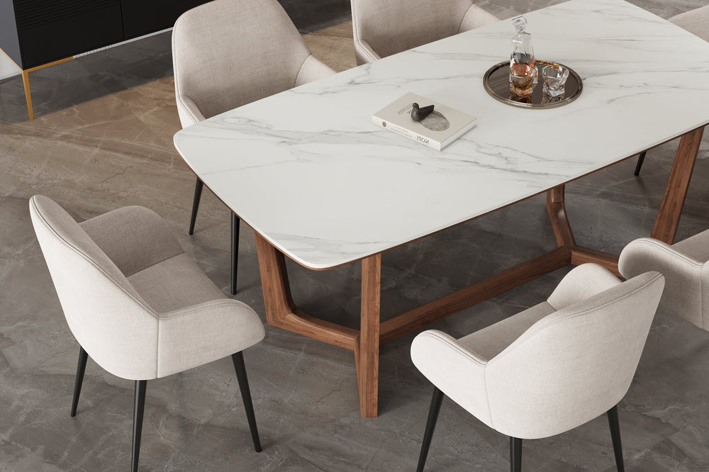 Valencia Luca Natural Marble 95" Dining Table, White