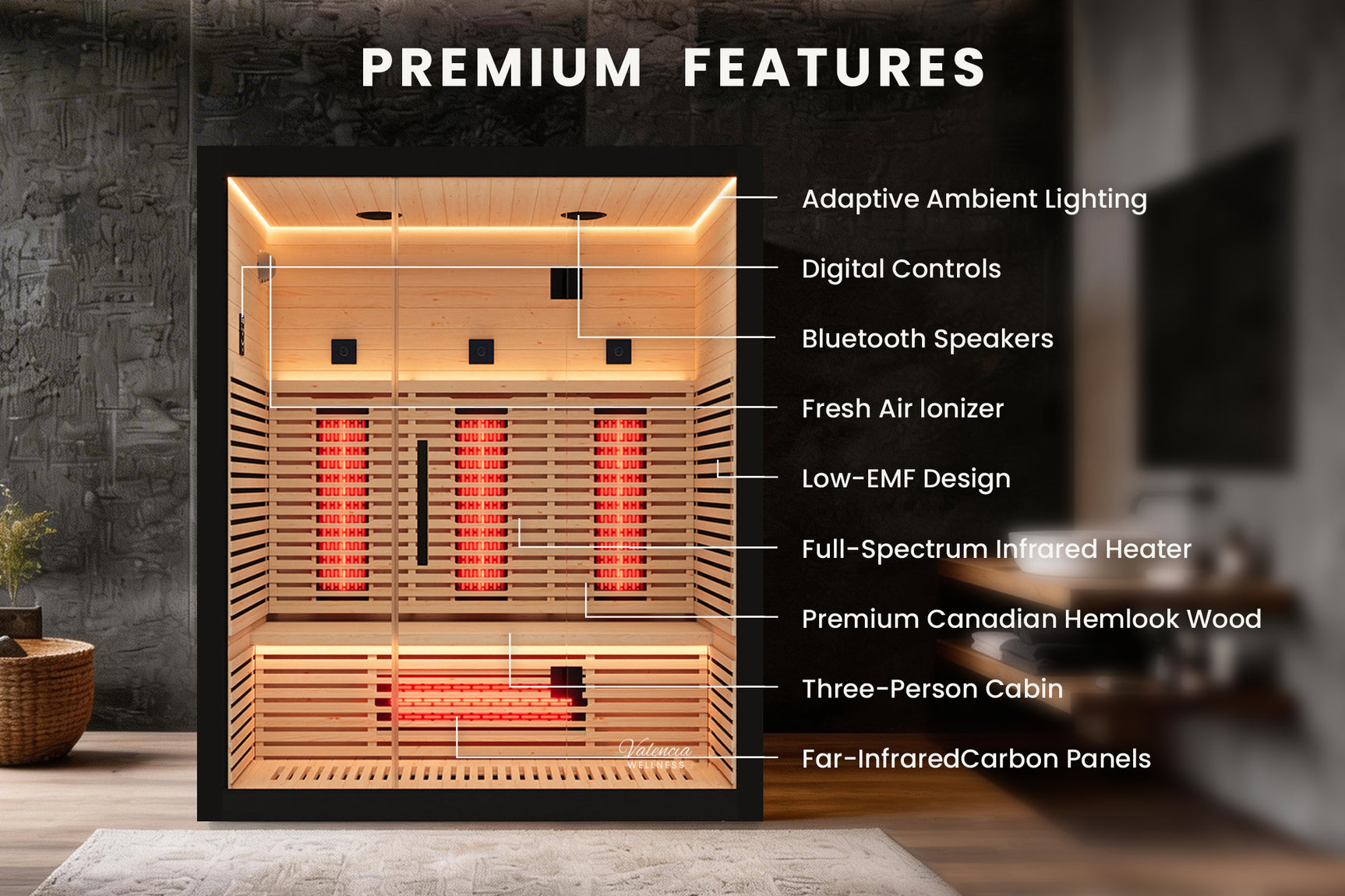 Valencia Aura™ 3-Person Full Spectrum Infrared Sauna | Low-EMF Hemlock
