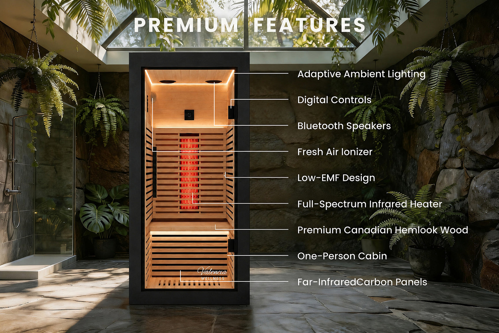 Valencia Aura™ 1-Person Full Spectrum Infrared Sauna | Low-EMF Hemlock