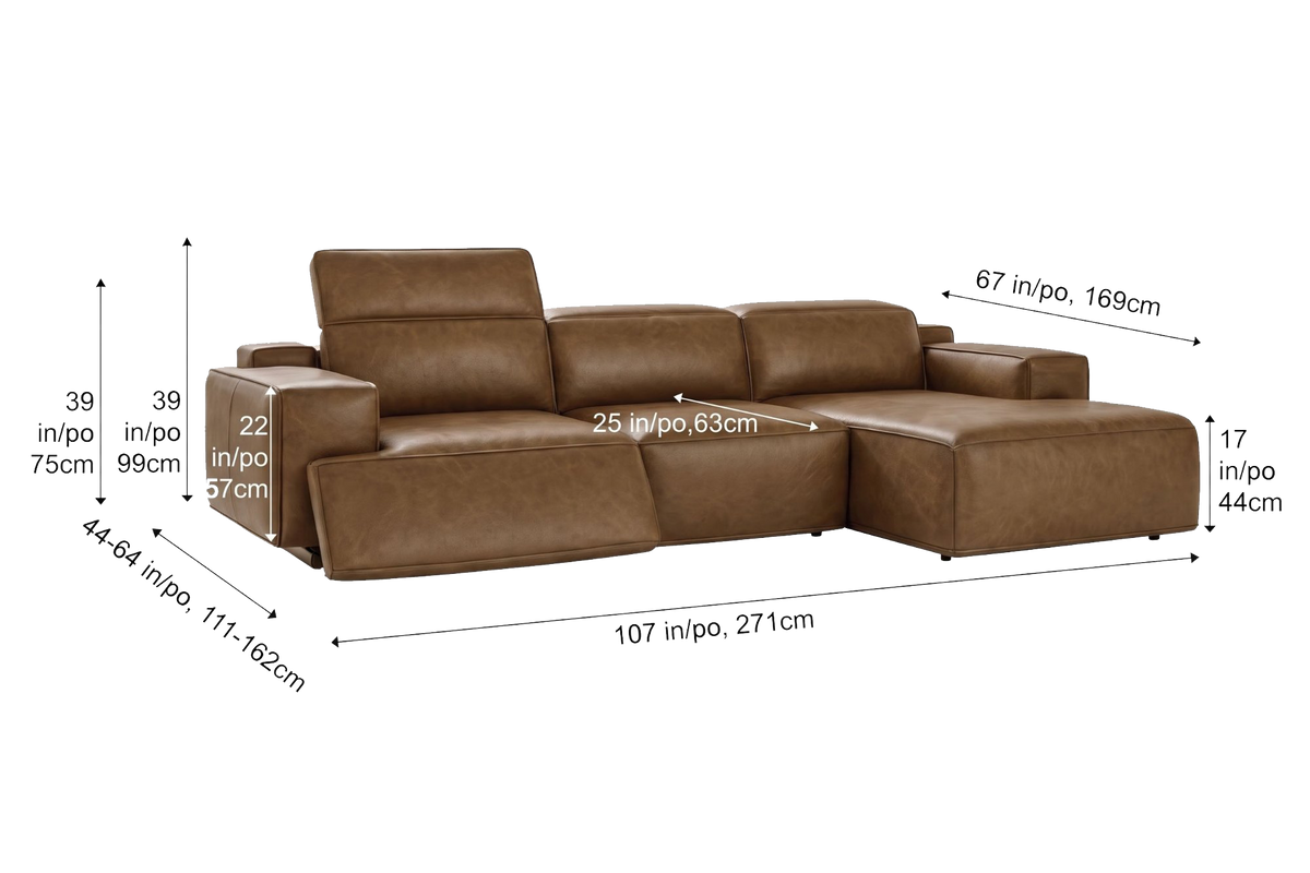 Valentina recliner Sectional in distressed Italian aniline leather