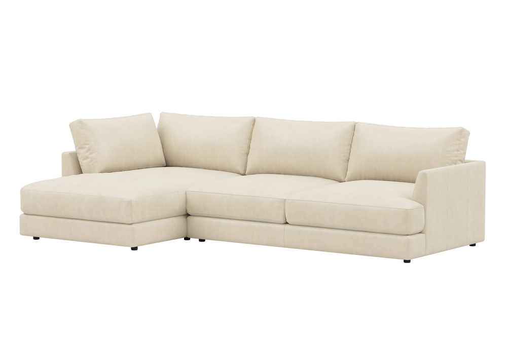 Valencia Serena Leather Three Seats with Left Chaise Sectional Sofa, Beige