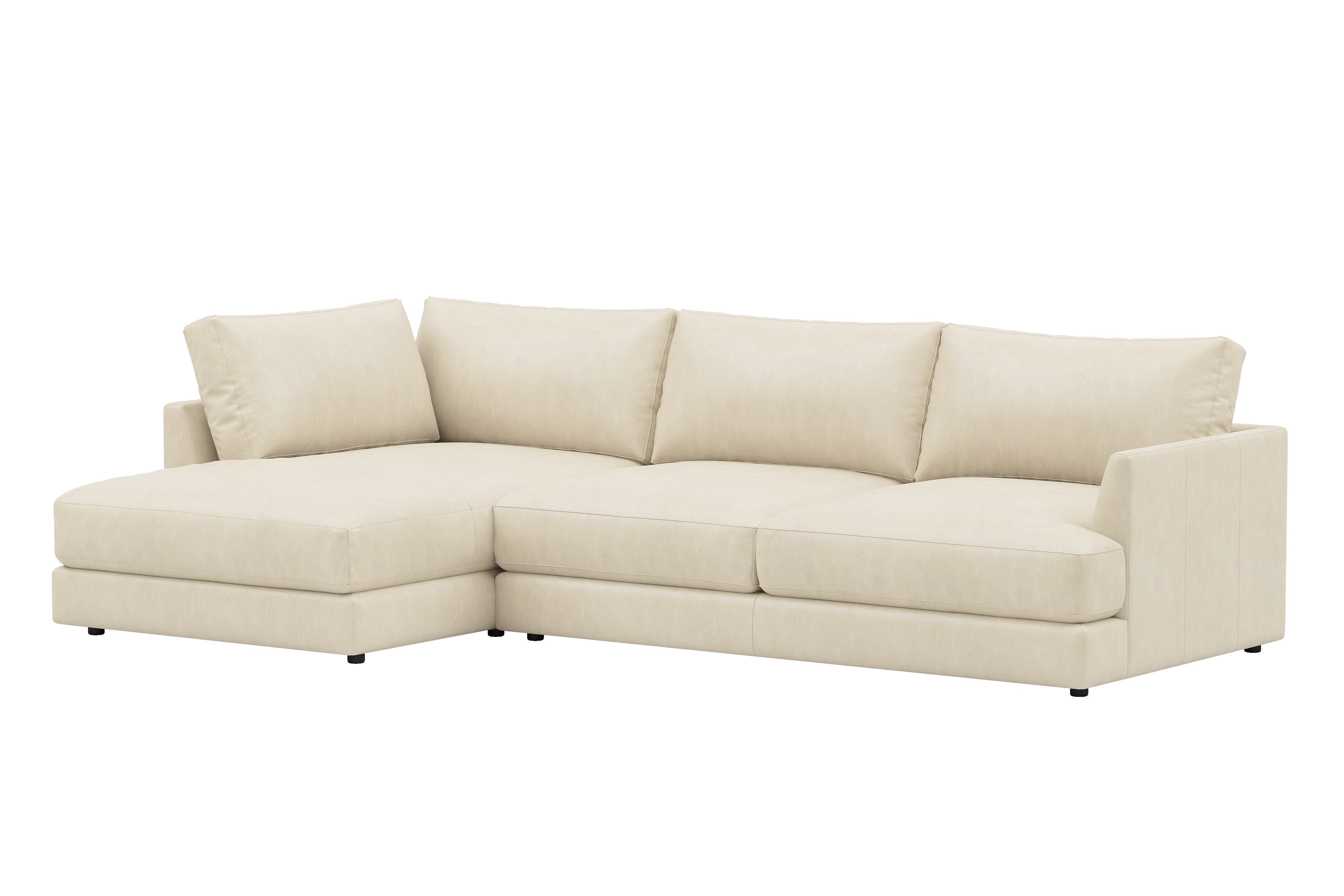 Valencia Serena Leather Three Seats with Left Chaise Sectional Sofa, Beige