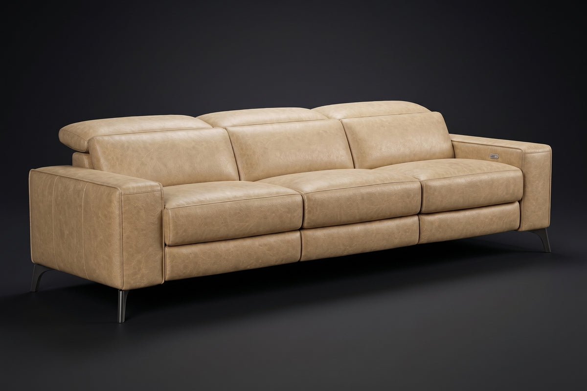 Esther Distressed Italian Aniline Leather Power Dual Recliner Sofa