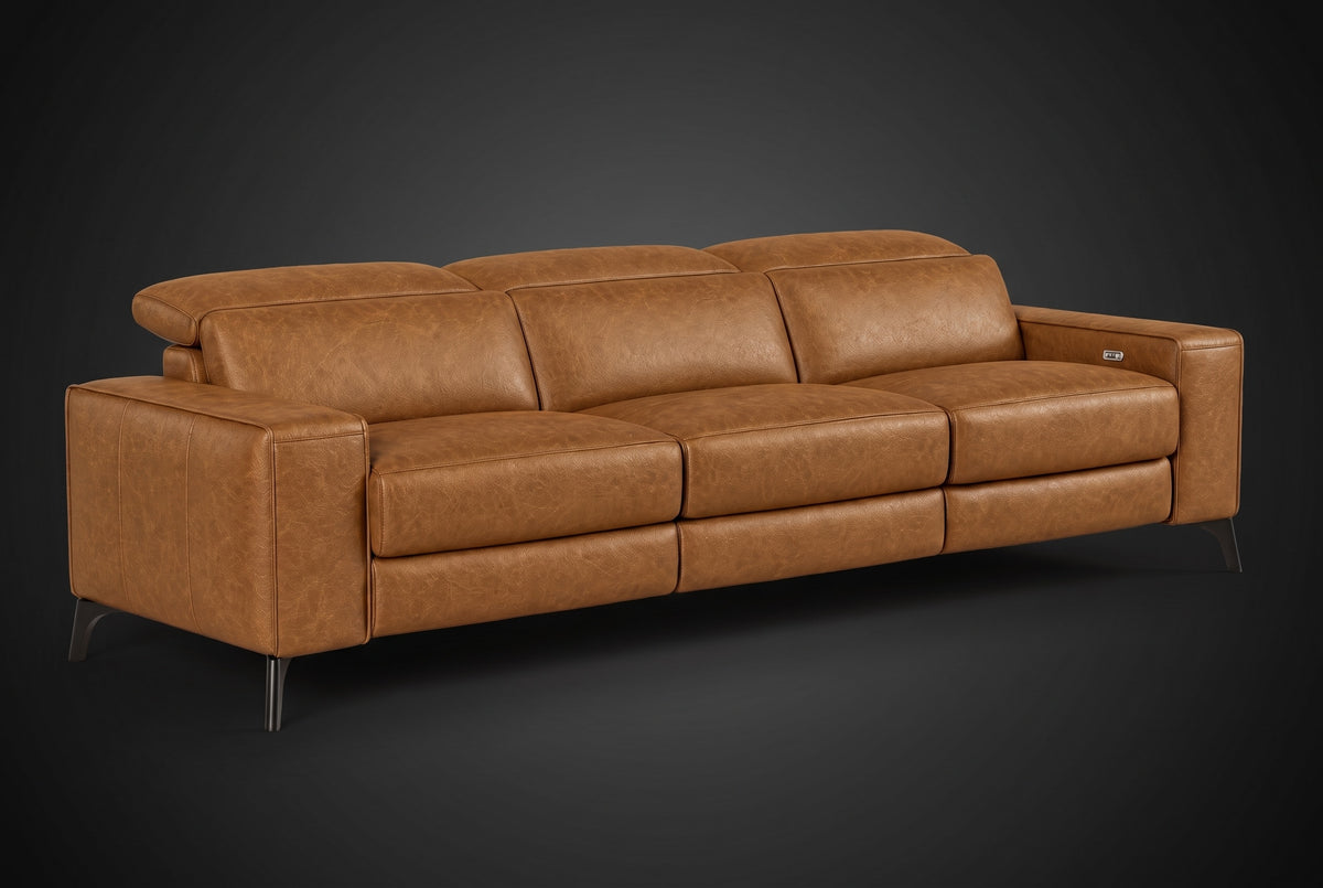 Esther Distressed Italian Aniline Leather Power Dual Recliner Sofa