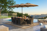 10 Piece Outdoor Dining Set with 15 Feet Double-Sided Twin Umbrella