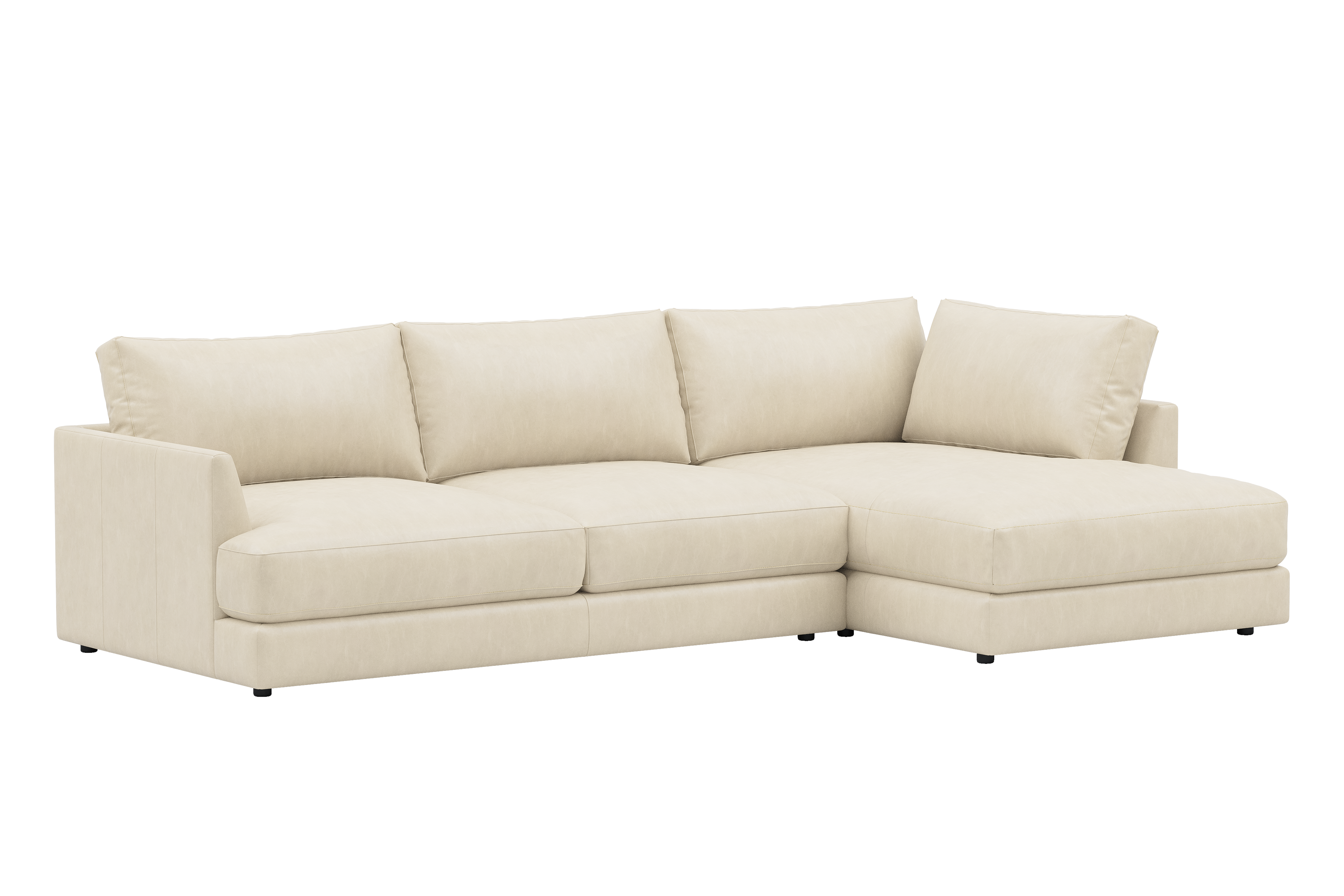 Valencia Serena Leather Three Seats with Right Chaise Sectional Sofa, Beige